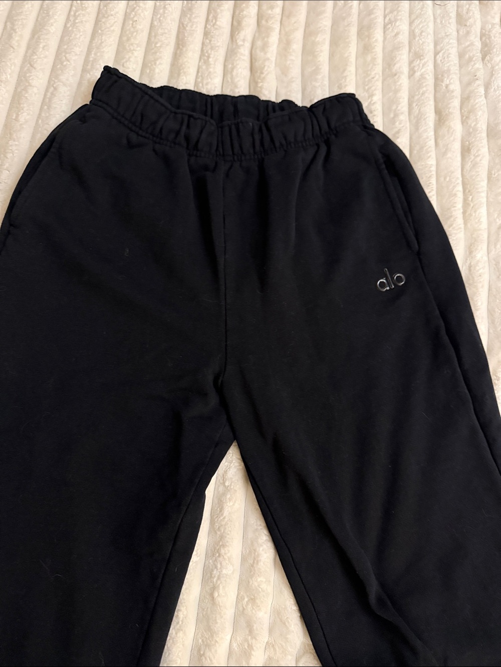 ALO Yoga Black Track Joggers with Tonal 'alo' Logo